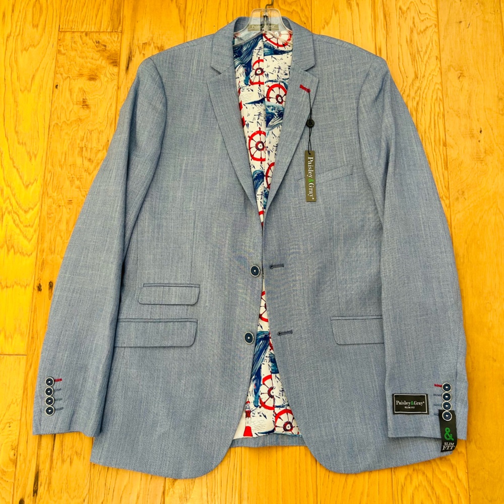 Paisley & Gray Notch Slim CT Jacket 42 L Blue w/ Beachy Ocean lining